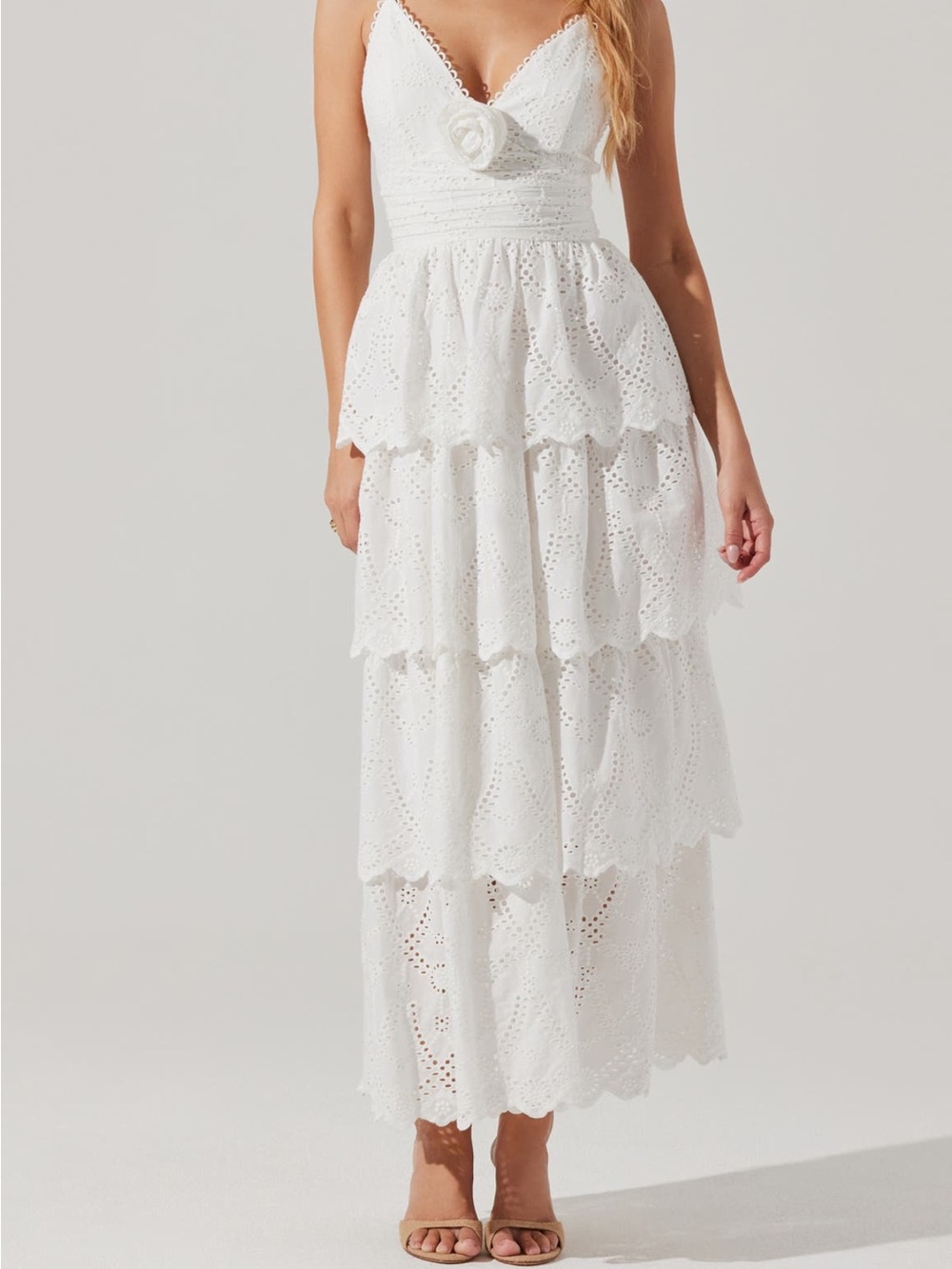 Astr White Eyelet Tiered Maxi Skirt